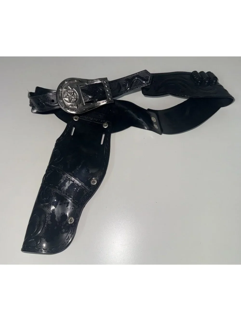 VINTAGE Kids Black Cowboy Toy Gun Holster Belt Western Costume Prop Accessory